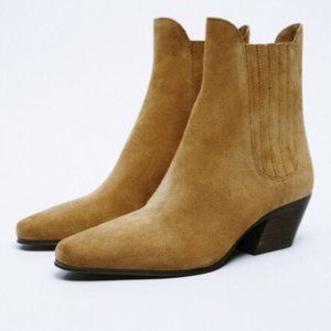 Zara Split Leather Suede Cowboy Ankle Boots